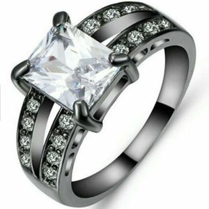 White Sapphire Black Rhodium Plated Sz 9